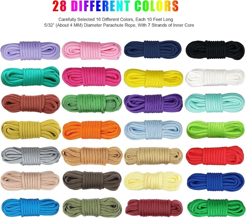 WEREWOLVES 28 Colors Paracord 550 Combo Crafting Kits with Instruction - Multifunction Survival Parachute Cord Making Paracord Bracelets, lanyards, Dog Collar - 10 Feet Each Paracord Rope - Image 2
